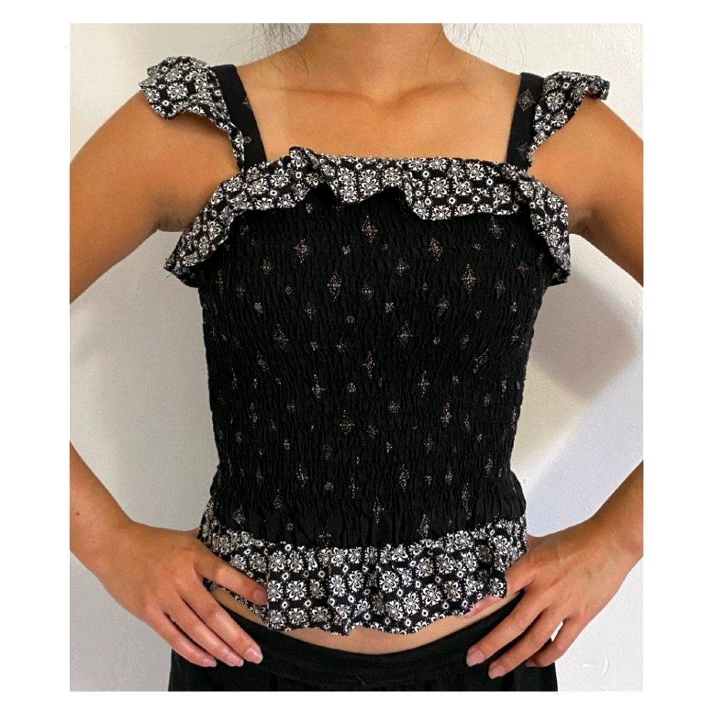 Black Floral Ditsy Smocked Top